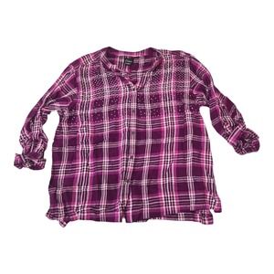 Simply Emma Women's Purple Plaid Rhinestone Embellished Button Up Shirt Size 2X